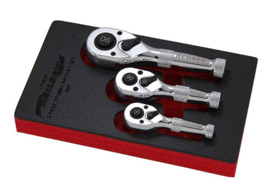 Stubby Ratchet Set 3pc 90t 1/4” 3/8” 1/2”